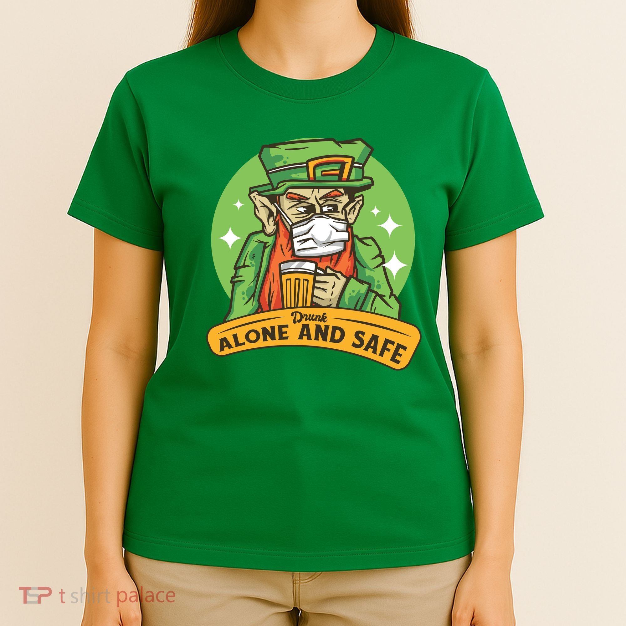 Leprechaun Drink Alone and Safe Funny Facemask T-Shirt