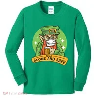 Leprechaun Drink Alone and Safe Funny Facemask Kids Long Sleeve Shirt thumb 0
