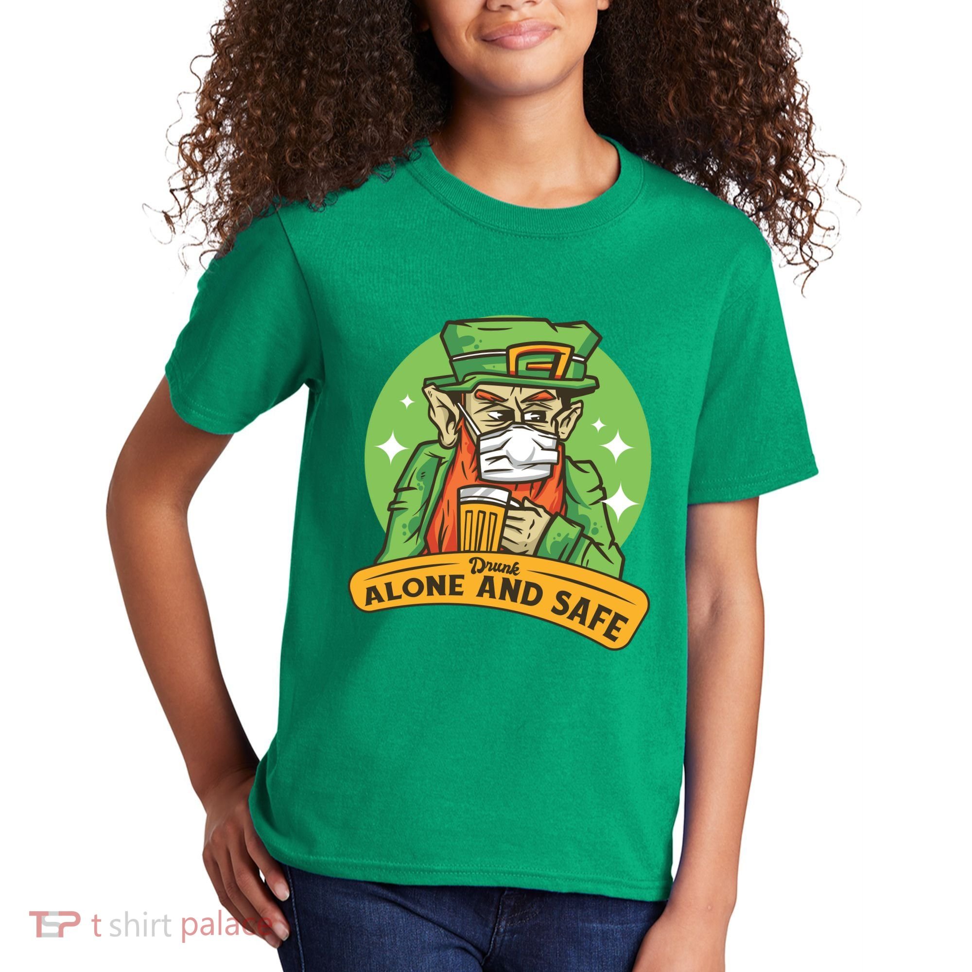 Leprechaun Drink Alone and Safe Funny Facemask Kids T-Shirt