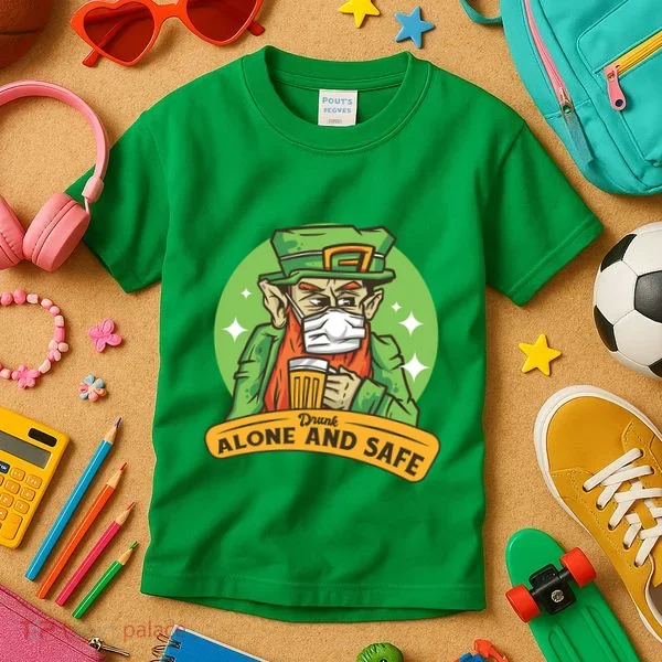 Leprechaun Drink Alone and Safe Funny Facemask Kids T-Shirt