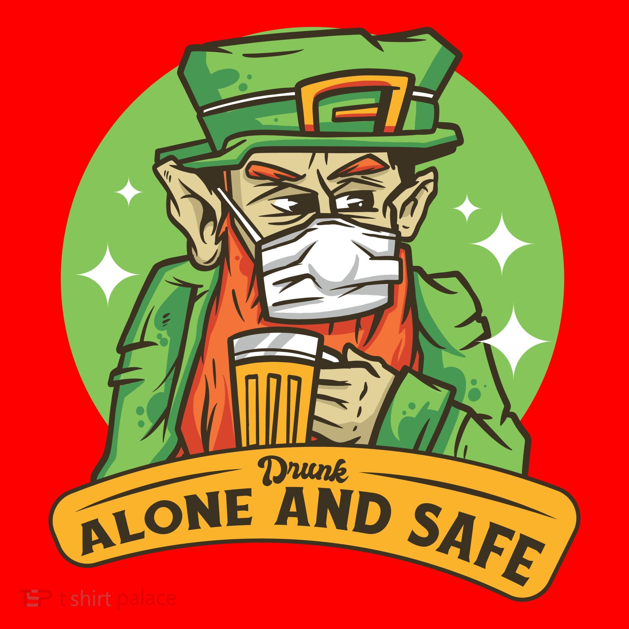 Leprechaun Drink Alone and Safe Funny Facemask Santa Hat