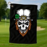 Leprechaun Irish Skull Skeleton Ginger Beard St. Patrick's Day Golf Towel thumb 1
