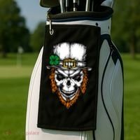 Leprechaun Irish Skull Skeleton Ginger Beard St. Patrick's Day Golf Towel thumb 2
