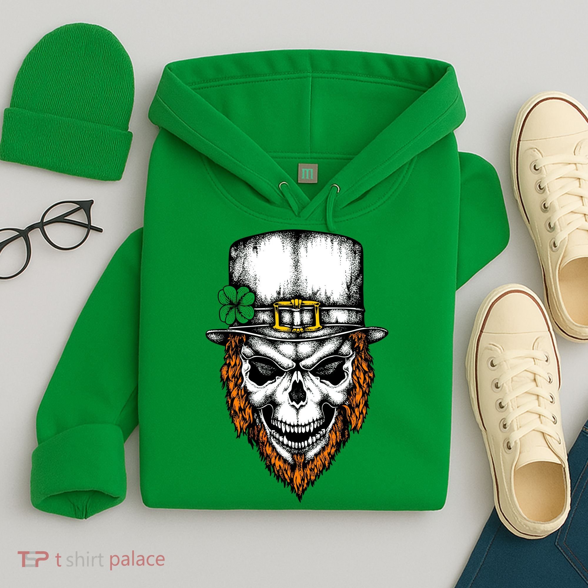 Leprechaun Irish Skull Skeleton Ginger Beard St. Patrick's Day Hoodie