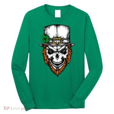 Leprechaun Irish Skull Skeleton Ginger Beard St. Patrick's Day Long Sleeve Shirt