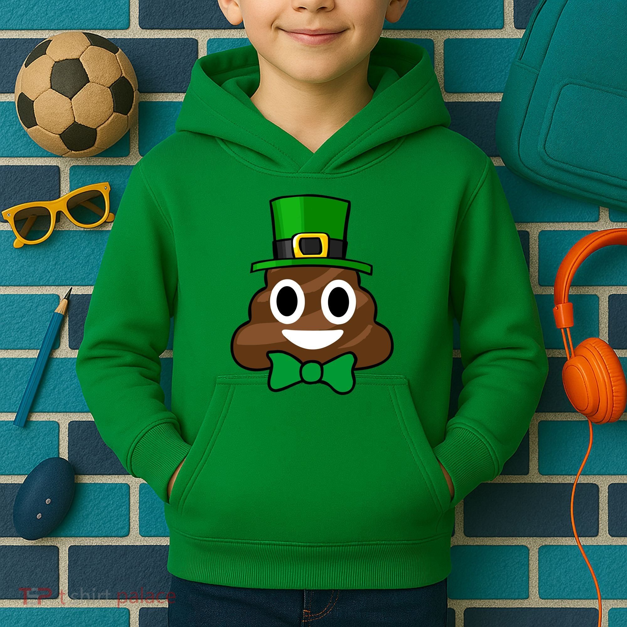 Leprechaun Poop Emoji Smiley Funny St. Patrick's Day Kids Hoodie