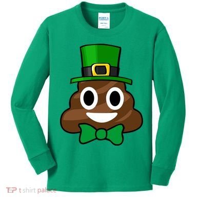 Leprechaun Poop Emoji Smiley Funny St. Patrick's Day Kids Long Sleeve Shirt