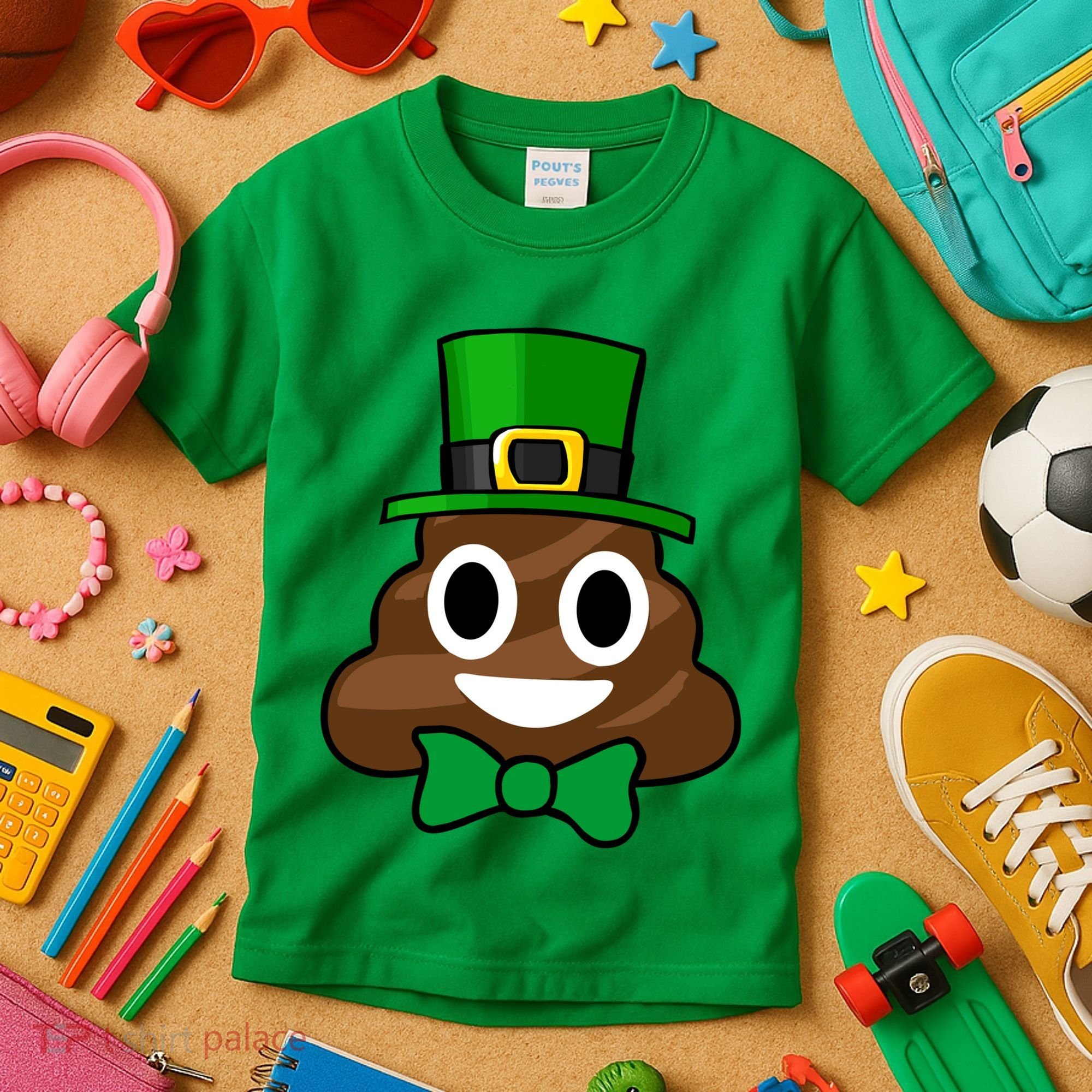 Leprechaun Poop Emoji Smiley Funny St. Patrick's Day Kids T-Shirt