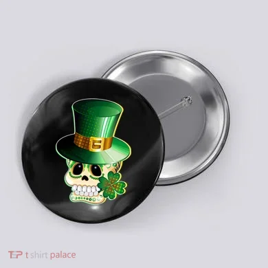 Leprechaun Sugar Irish Skull Button