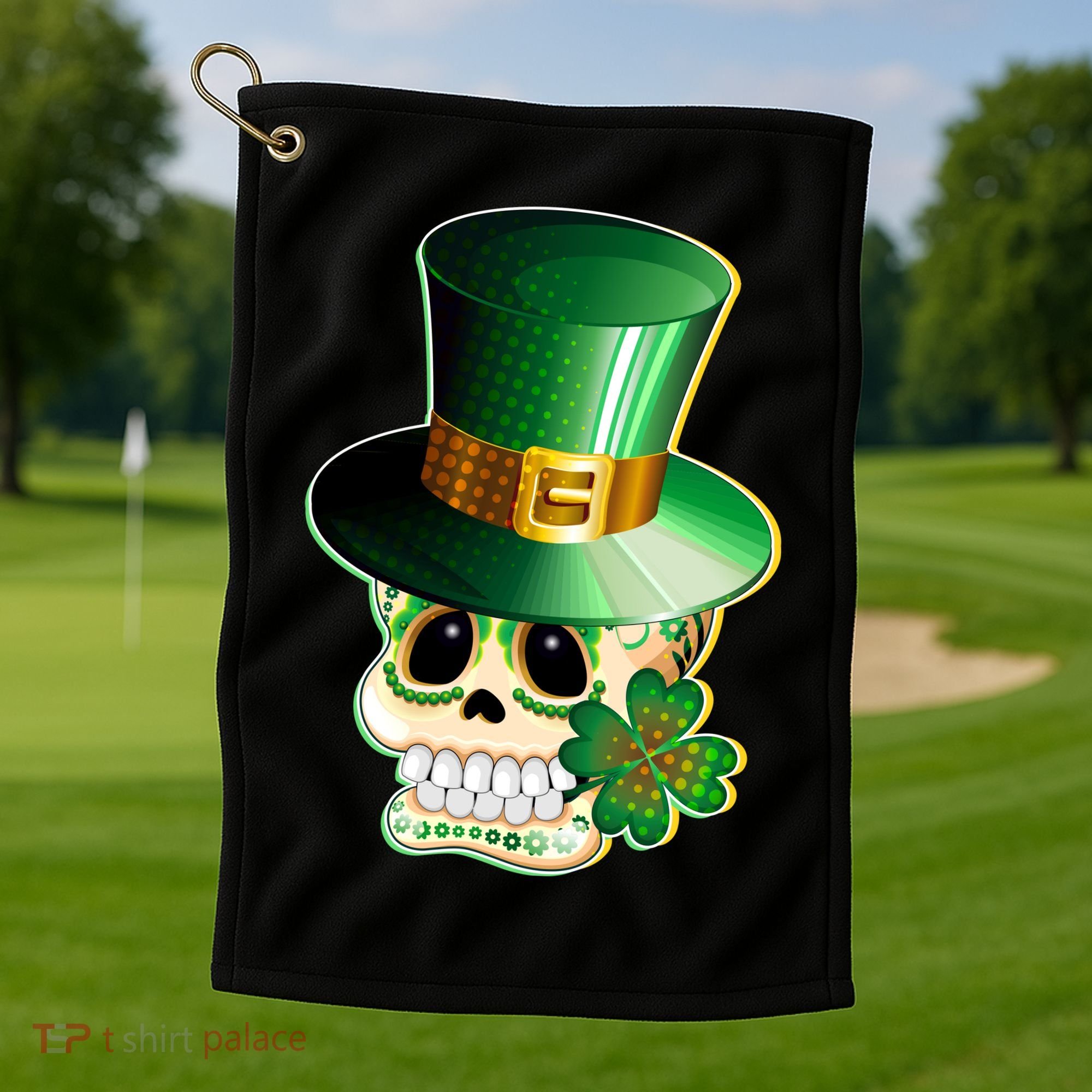 Leprechaun Sugar Irish Skull Golf Towel