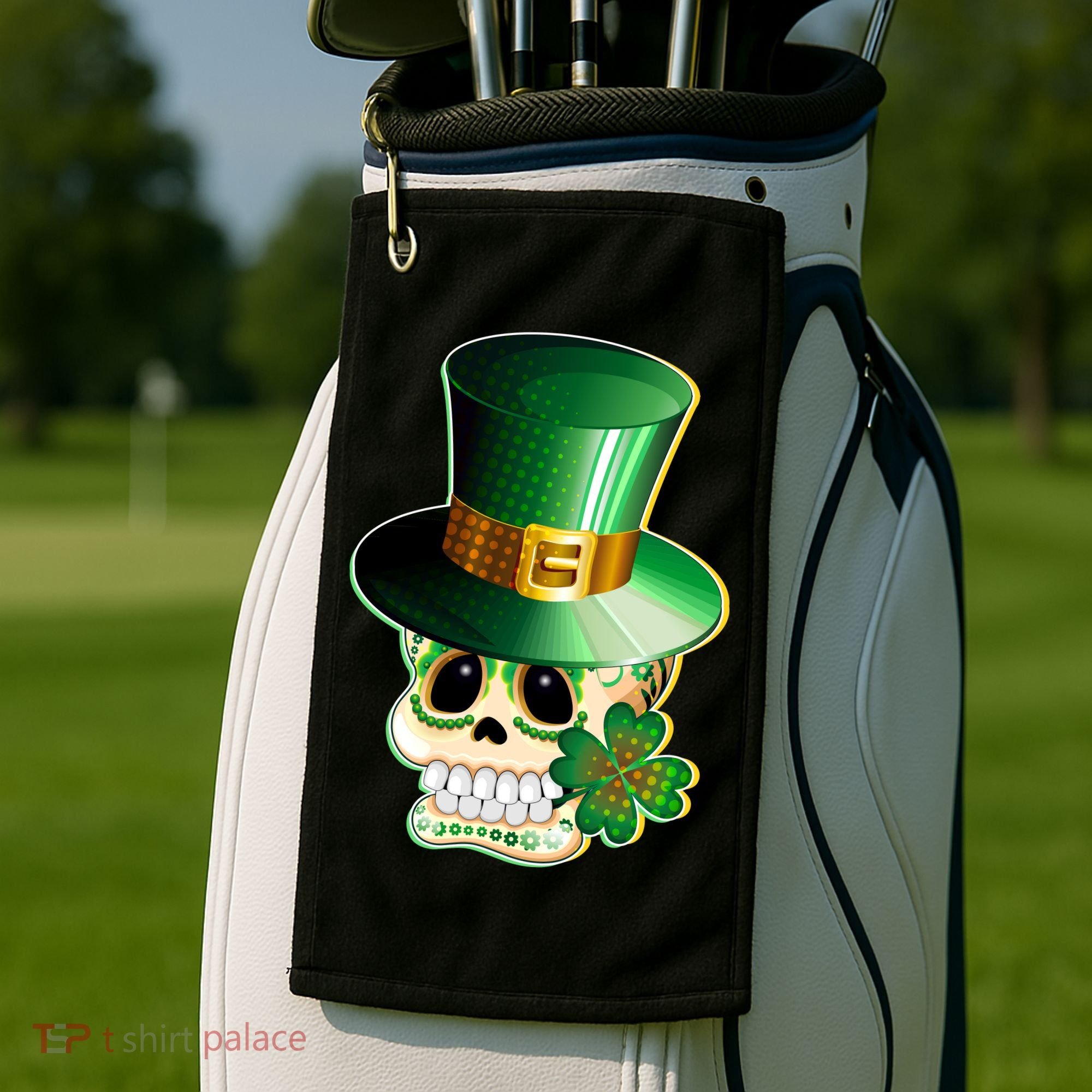 Leprechaun Sugar Irish Skull Golf Towel