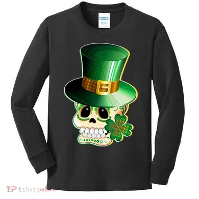 Leprechaun Sugar Irish Skull Kids Long Sleeve Shirt