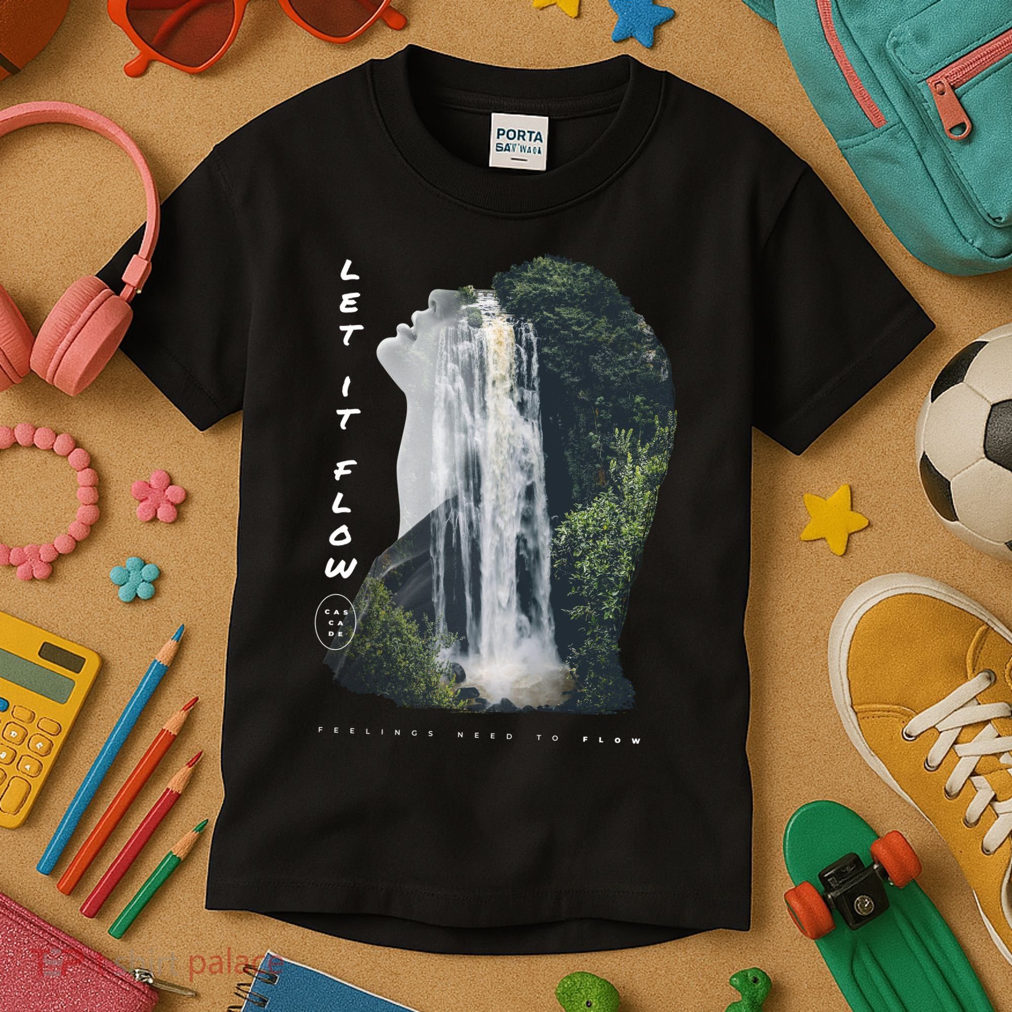 Let It Flow Waterfall Art Kids T-Shirt