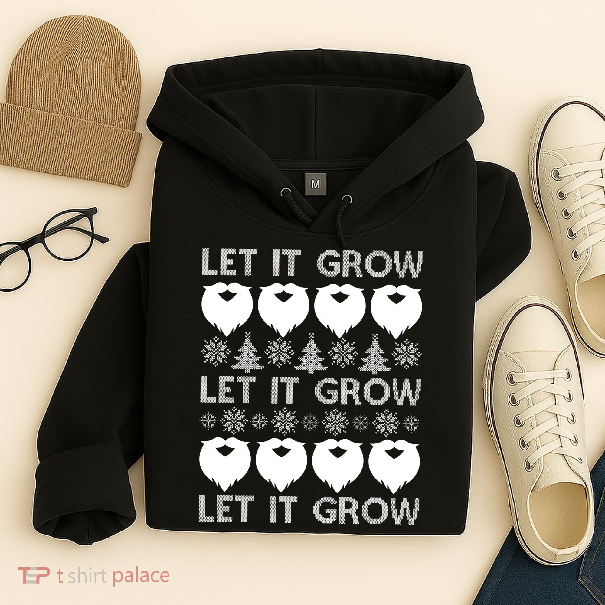 Let It Grow Santa Beard Ugly Christmas Sweater Hoodie