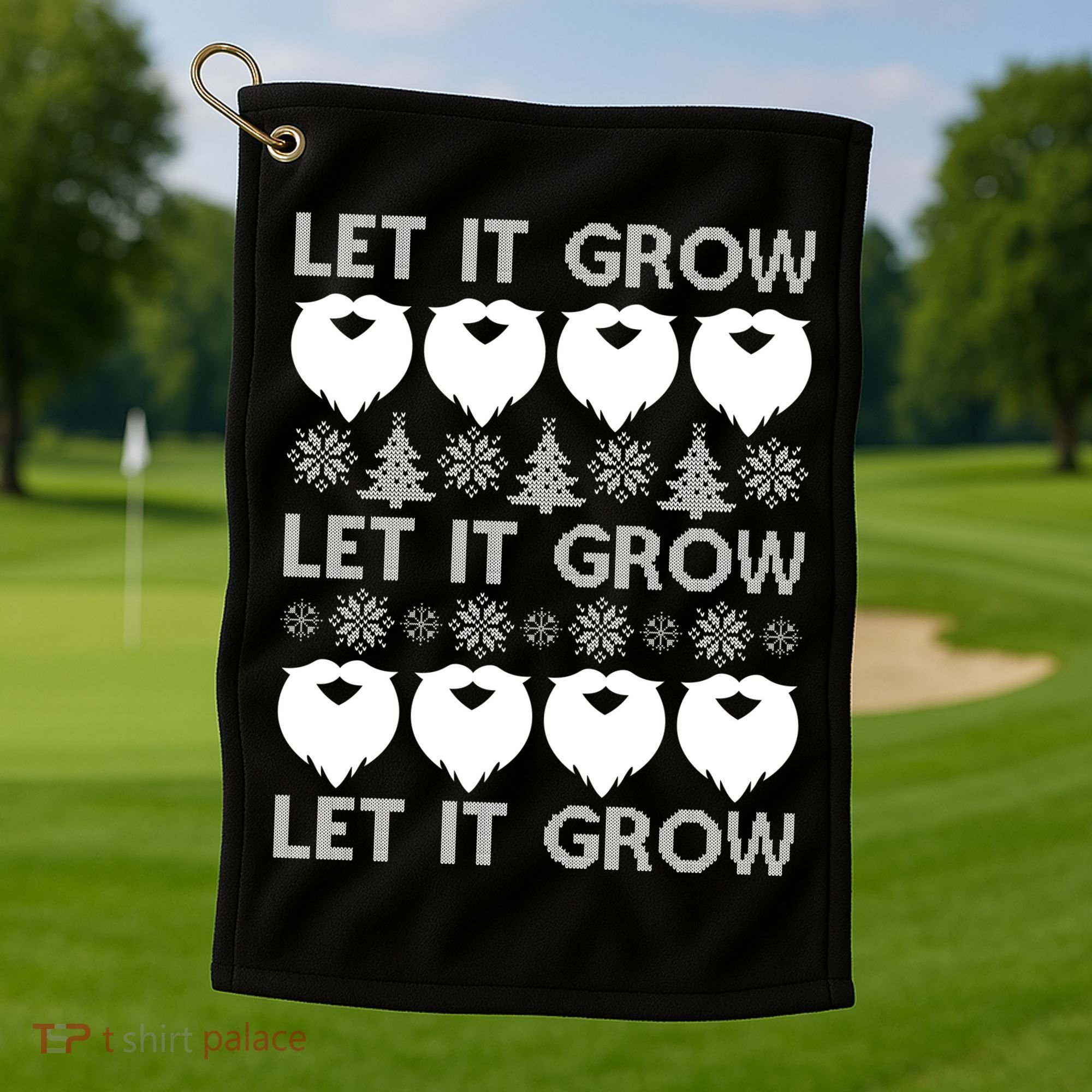 Let It Grow Santa Beard Ugly Christmas Sweater Golf Towel