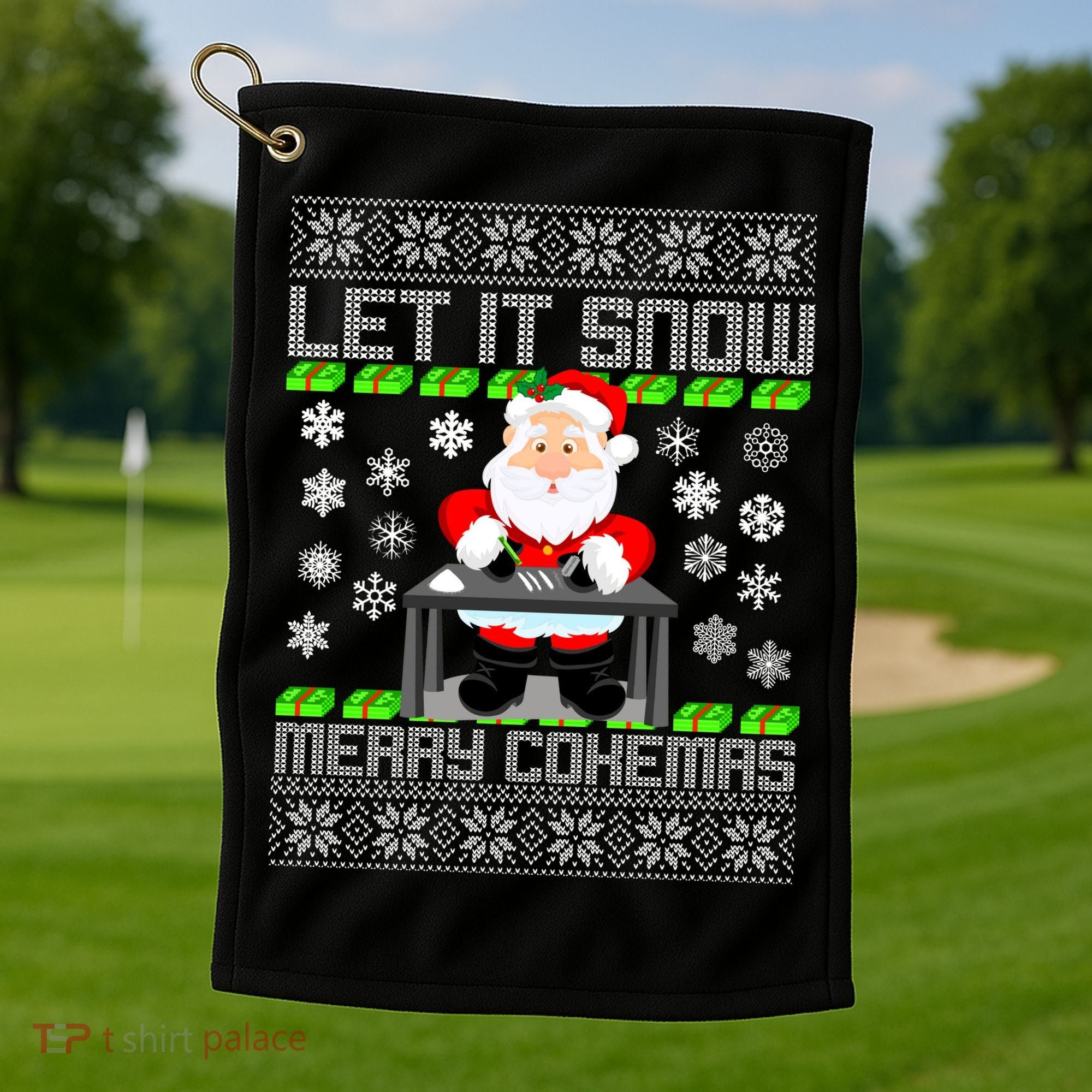 Let It Snow Merry Cokemas Santa Claus Ugly Christmas Golf Towel