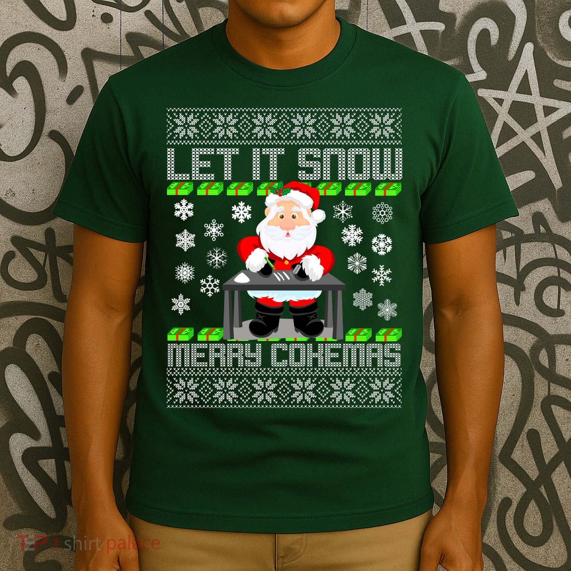 Let It Snow Merry Cokemas Santa Claus Ugly Christmas T-Shirt