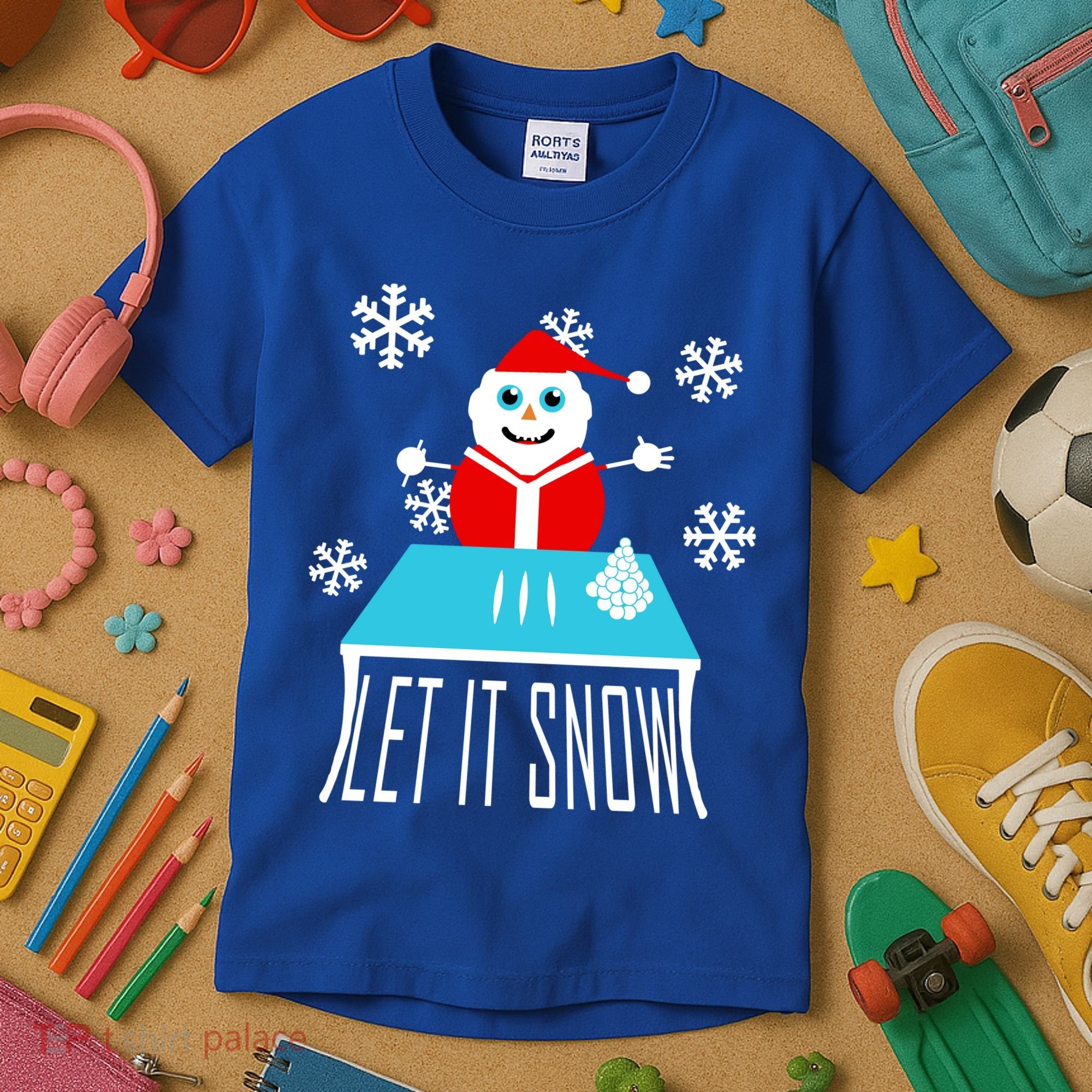 Let it Snow Snow Man Santa Ugly Christmas Kids T-Shirt
