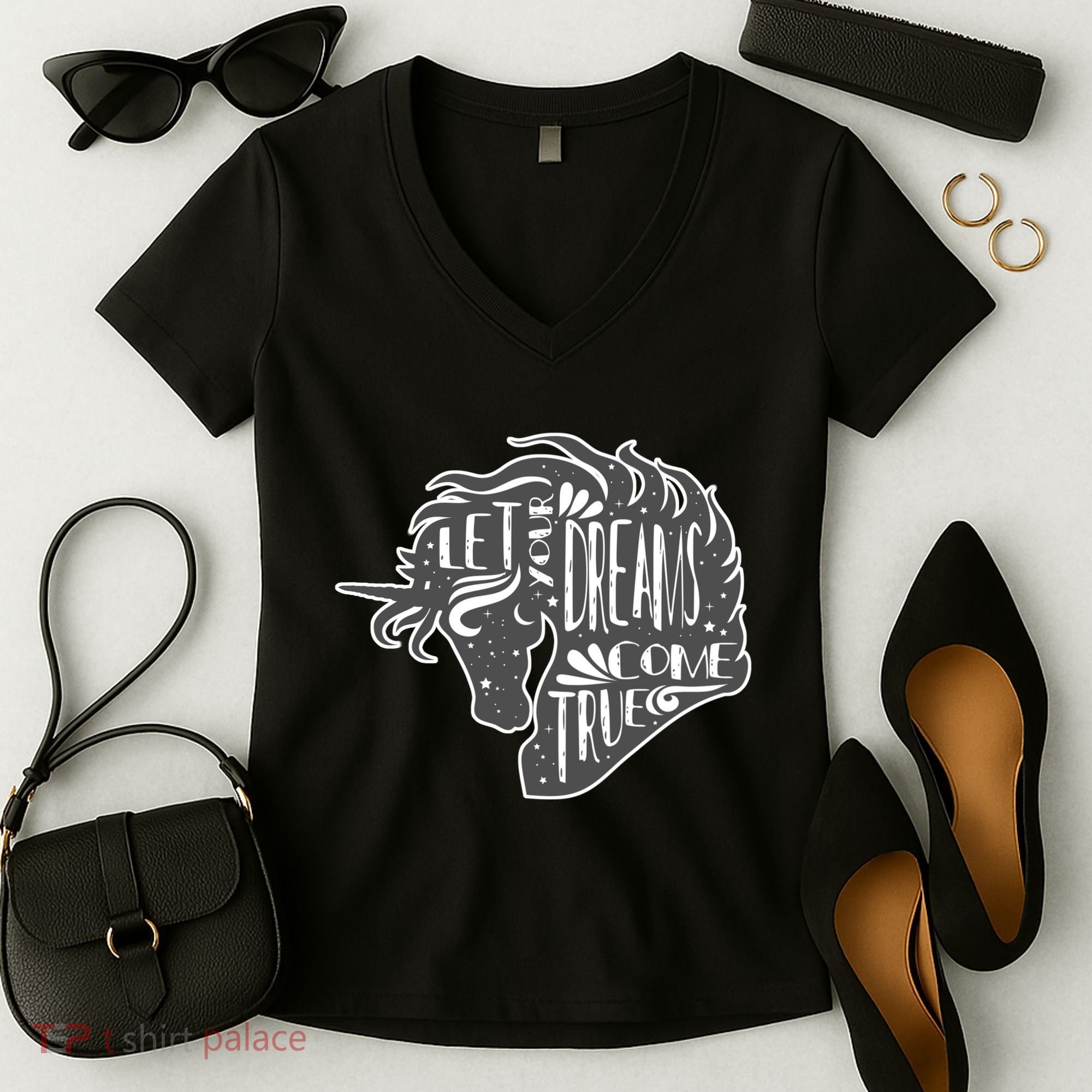 Let Your Dreams Come True Unicorn Women's V-Neck T-Shirt