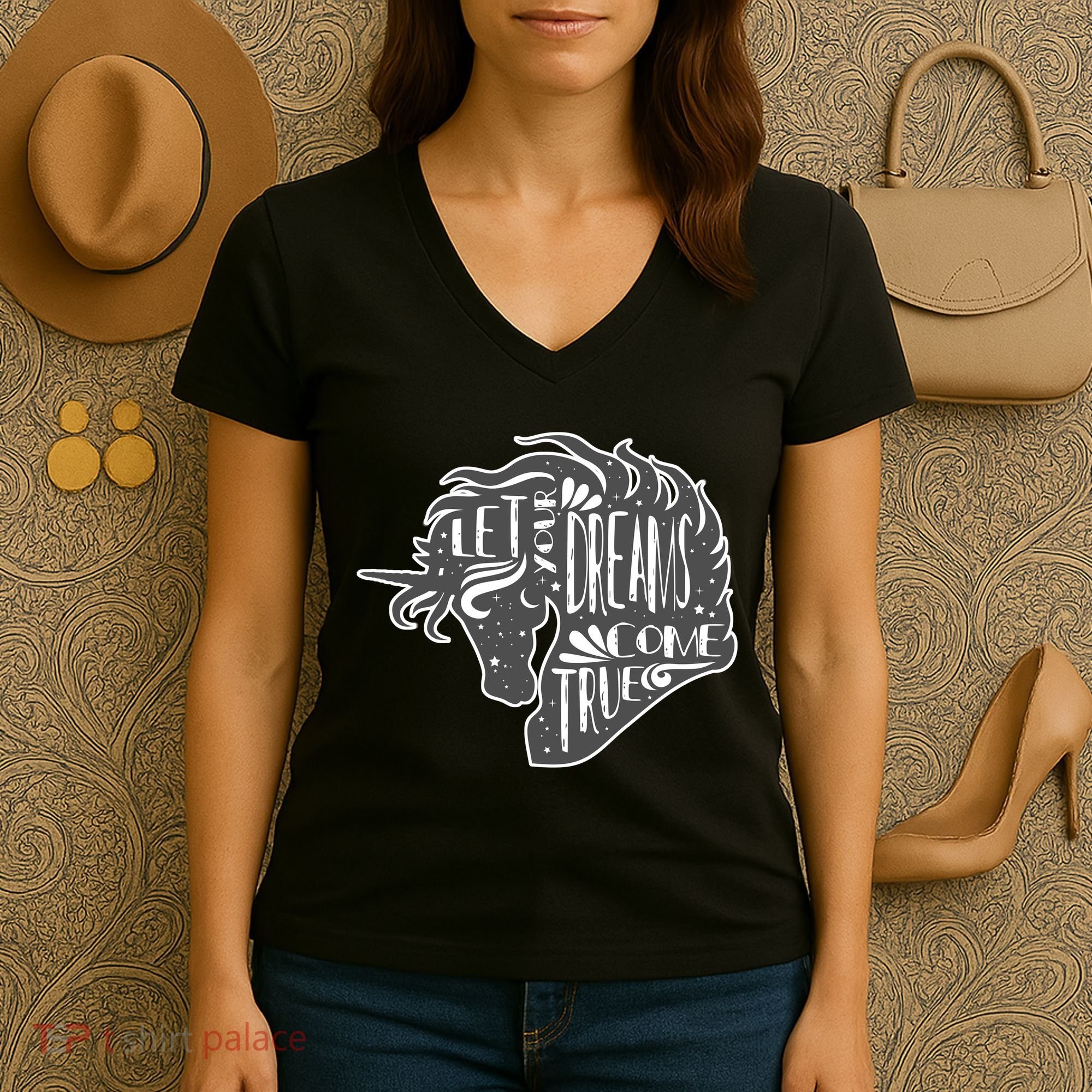 Let Your Dreams Come True Unicorn Women's V-Neck T-Shirt