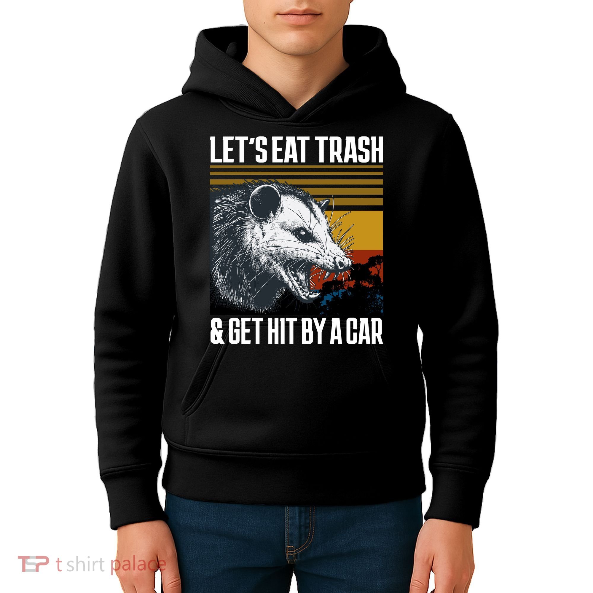 LetS Eat Trash Get Hit By A Car Possum Kids Hoodie
