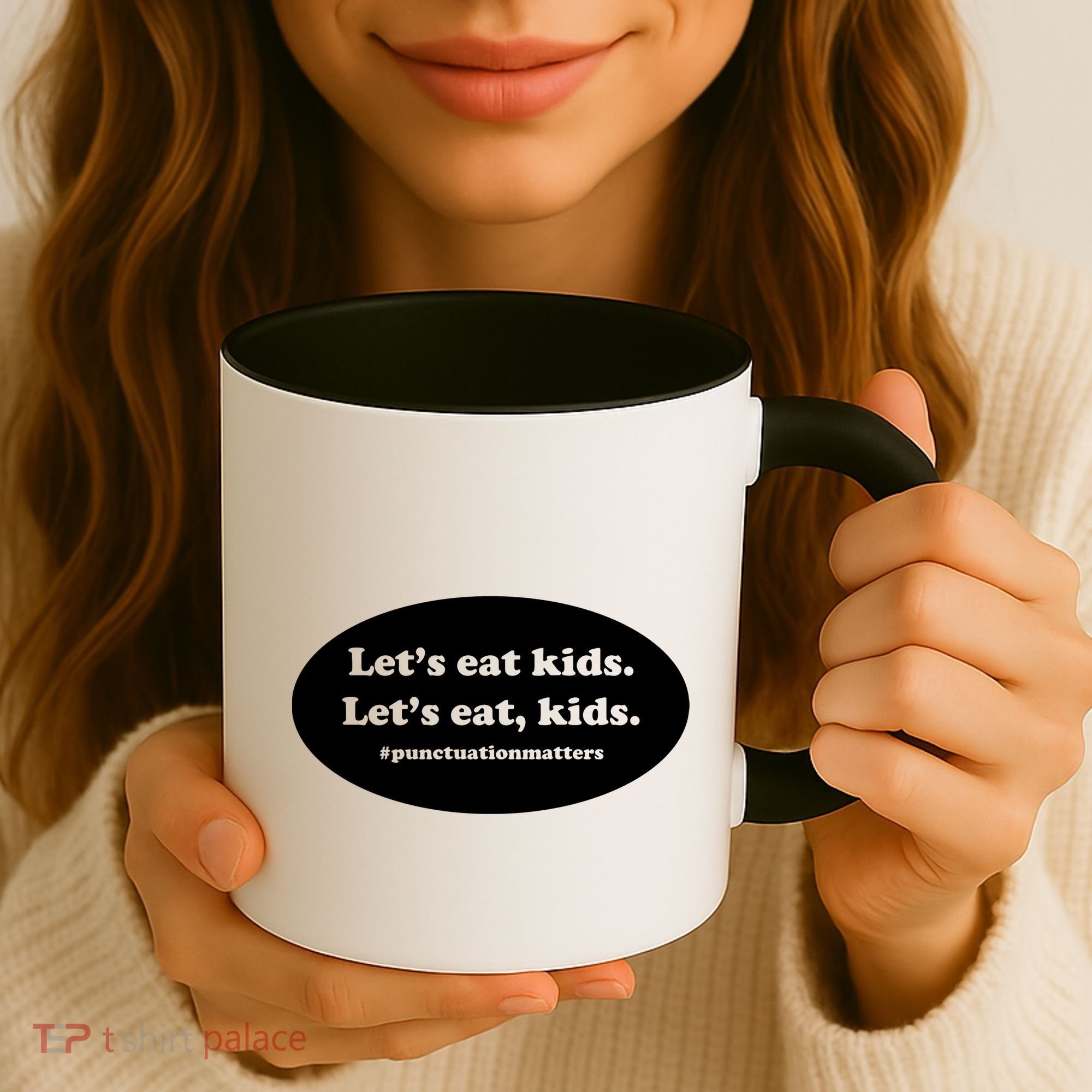 Let's Eat Kids Punctuation Matter Coffee Mug