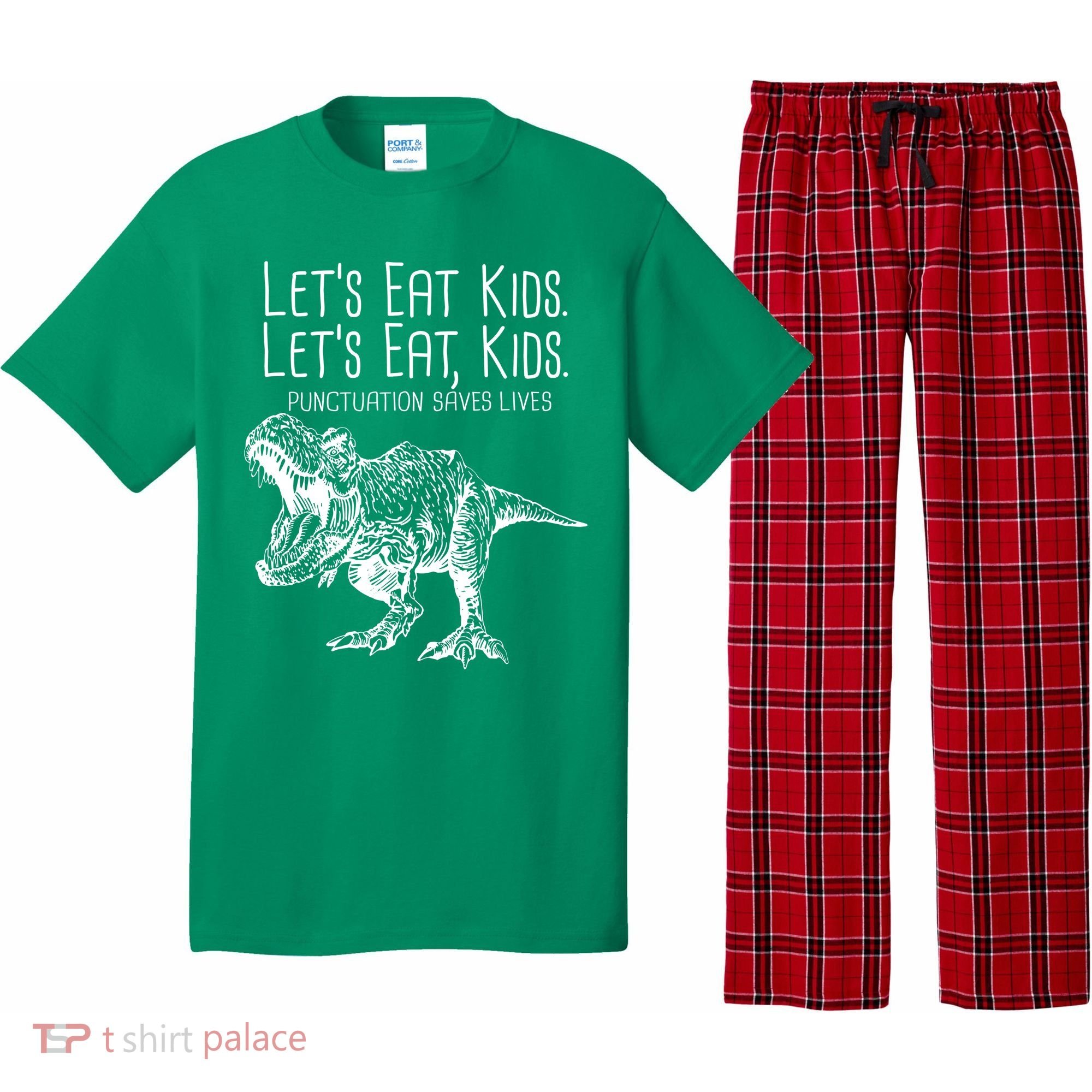 Let's Eat Kids Punctuation Saves Lives Dinosaur Pajama Set