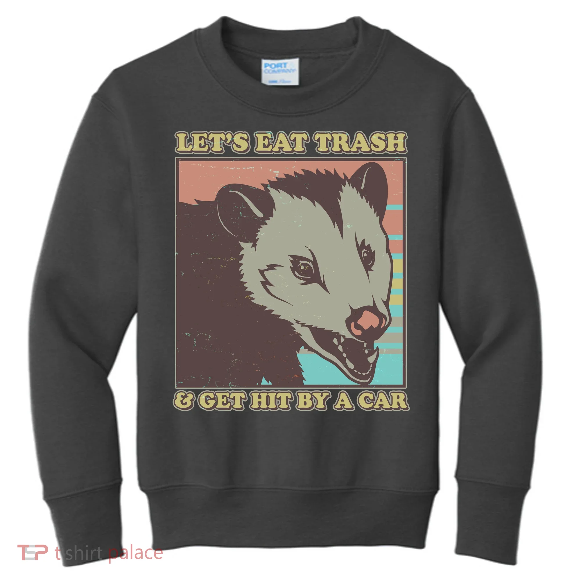 Let's Eat Trash And Get Hit By A Car Opossum Kids Sweatshirt