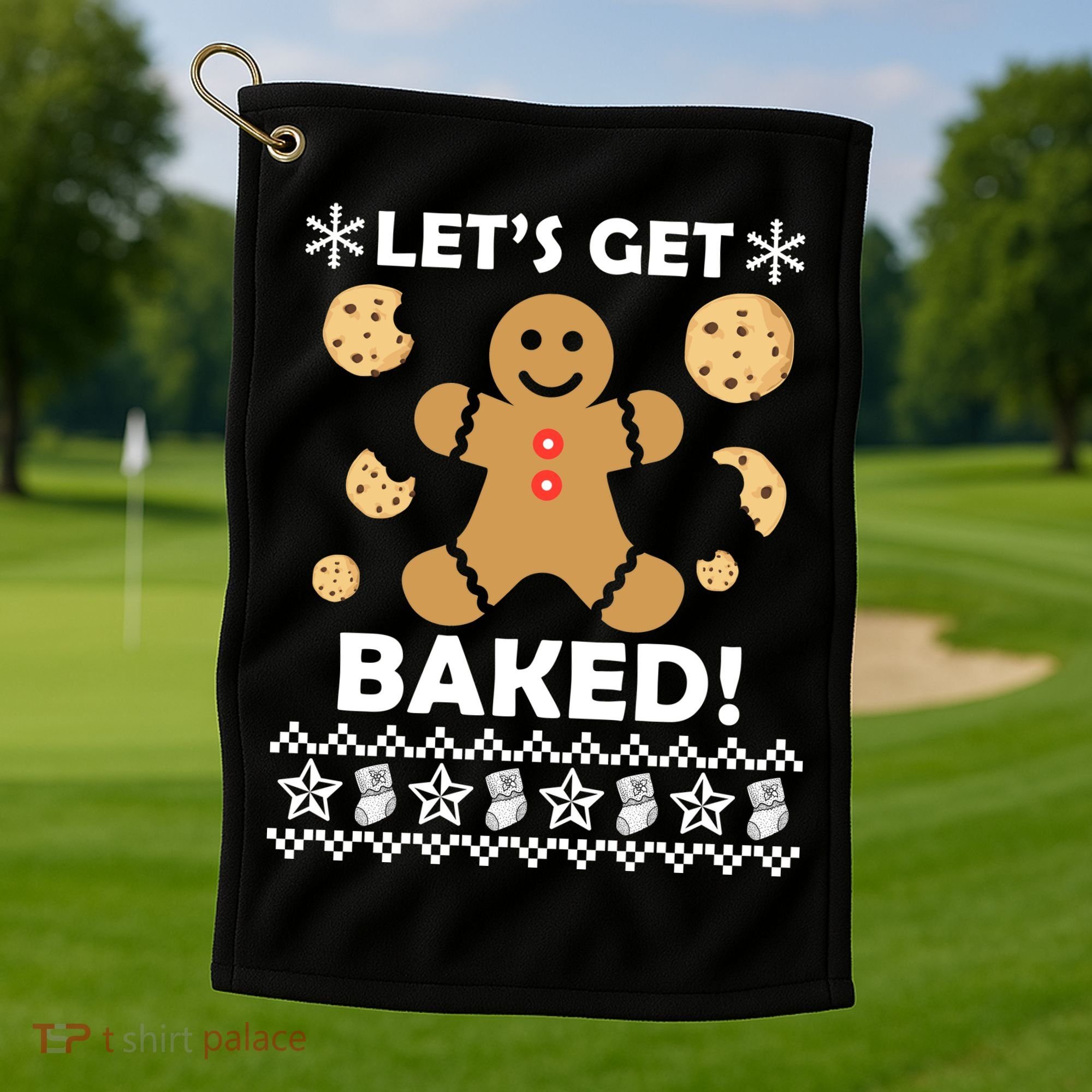 Let's Get Baked Gingerbread Cookie Ugly Christmas Golf Towel