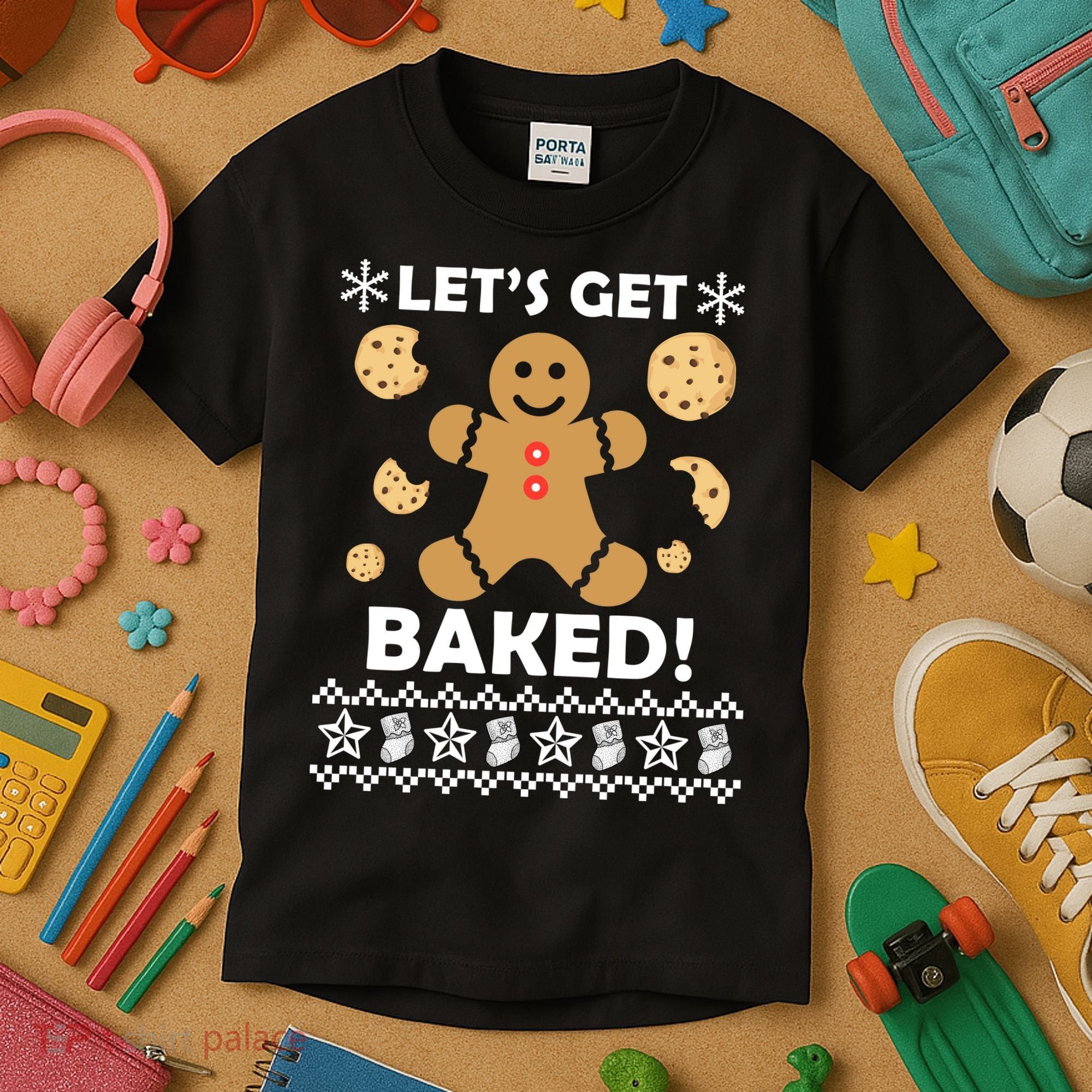 Let's Get Baked Gingerbread Cookie Ugly Christmas Kids T-Shirt