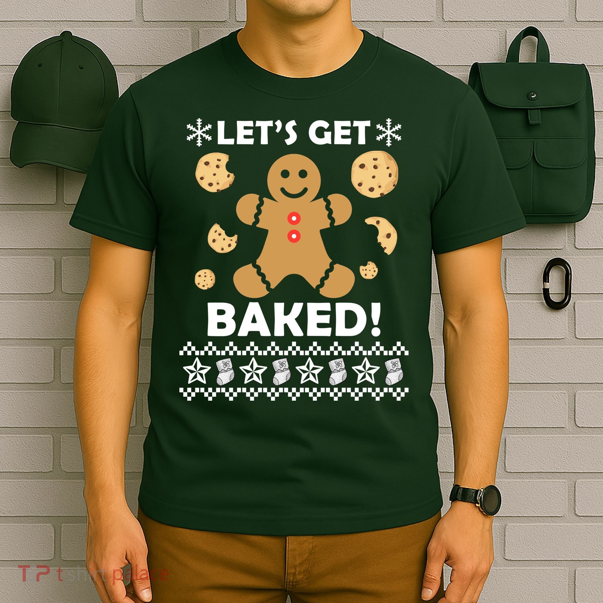 Let's Get Baked Gingerbread Cookie Ugly Christmas T-Shirt