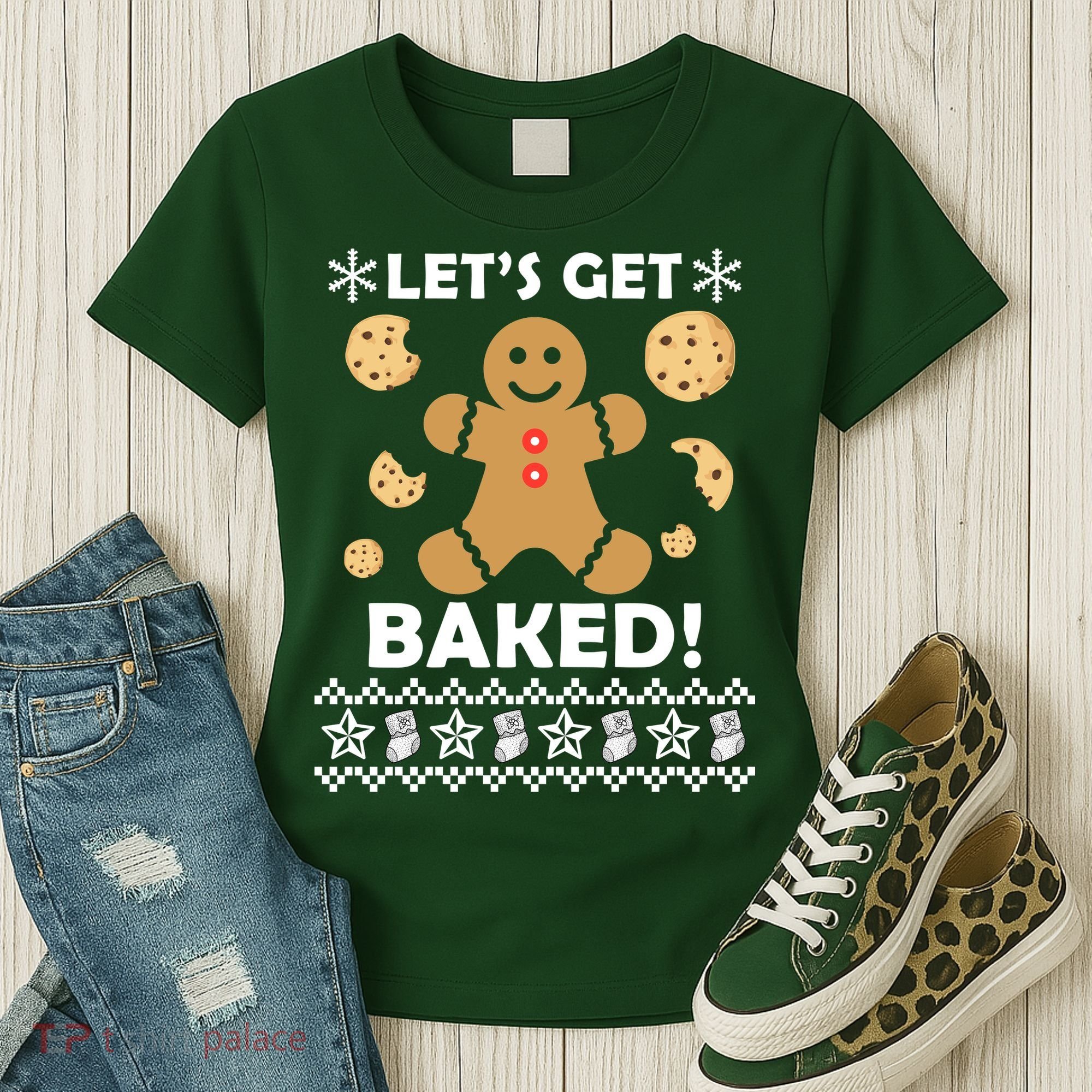Let's Get Baked Gingerbread Cookie Ugly Christmas Women's T-Shirt