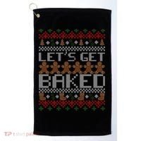 Lets Get Baked Ugly Christmas Sweater Golf Towel thumb 0