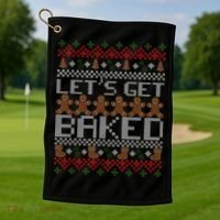 Lets Get Baked Ugly Christmas Sweater Golf Towel thumb 1