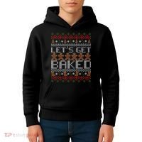 Lets Get Baked Ugly Christmas Sweater Kids Hoodie thumb 4