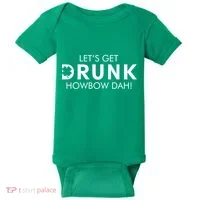 Let's Get Drunk Howbow Dah! St. Patrick's Day Clover Baby Bodysuit thumb 0