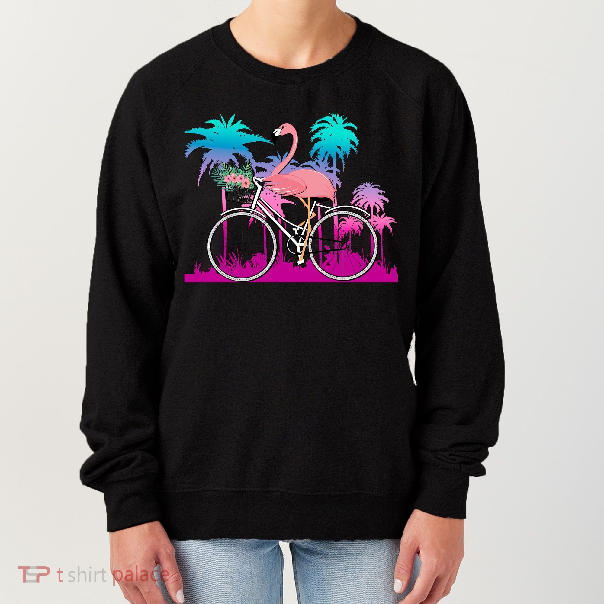 Let's Get Flocked Up Flamingo Riding A Bike Women's Sweatshirt