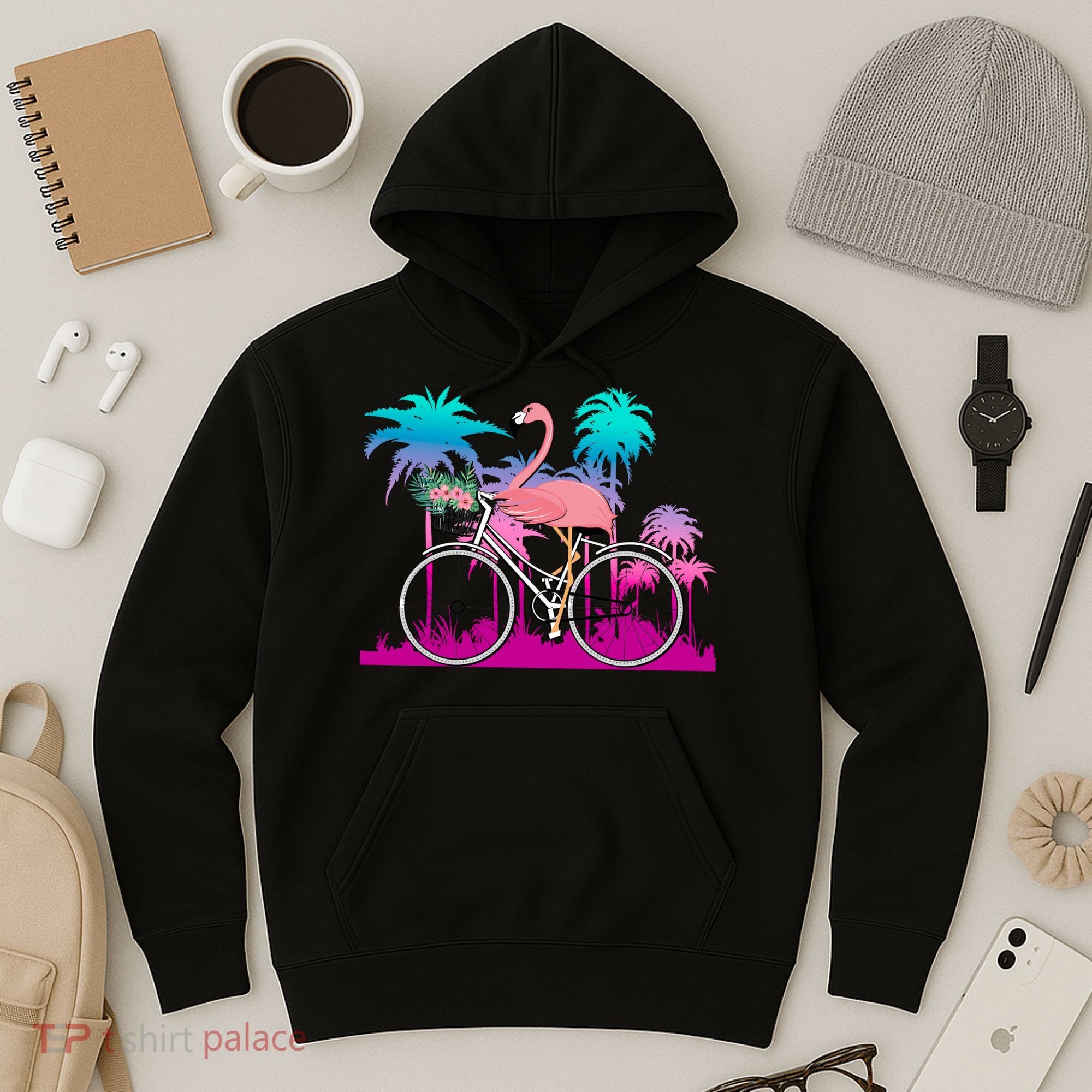 Let's Get Flocked Up Flamingo Riding A Bike Hoodie