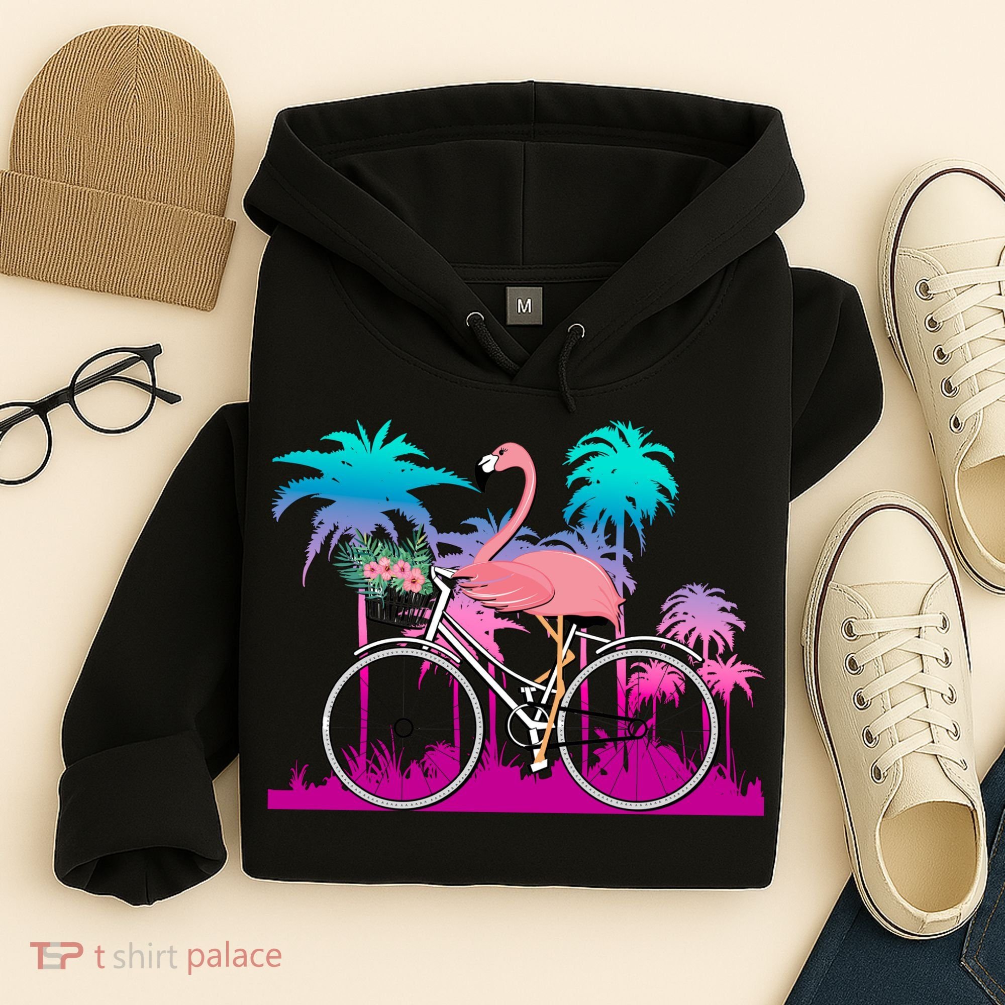 Let's Get Flocked Up Flamingo Riding A Bike Hoodie