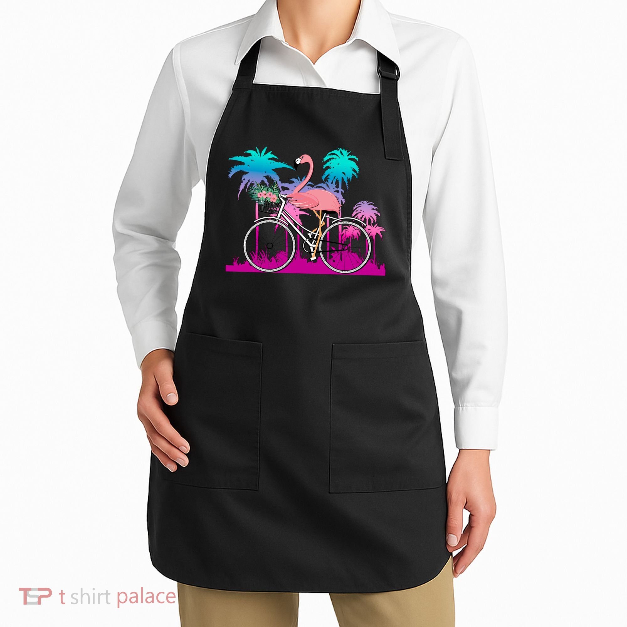 Let's Get Flocked Up Flamingo Riding A Bike Apron