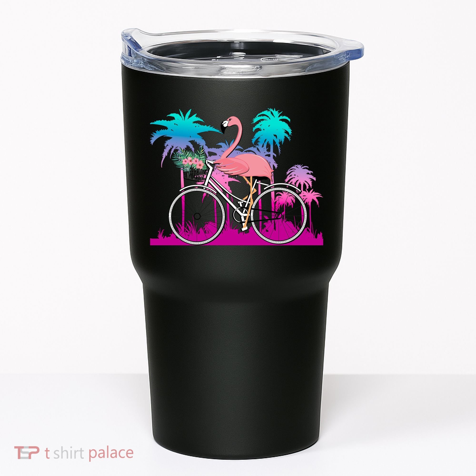 Let's Get Flocked Up Flamingo Riding A Bike Tumbler