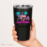 Let's Get Flocked Up Flamingo Riding A Bike Tumbler thumb 2