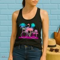 Let's Get Flocked Up Flamingo Riding A Bike Women's Tank Top thumb 2