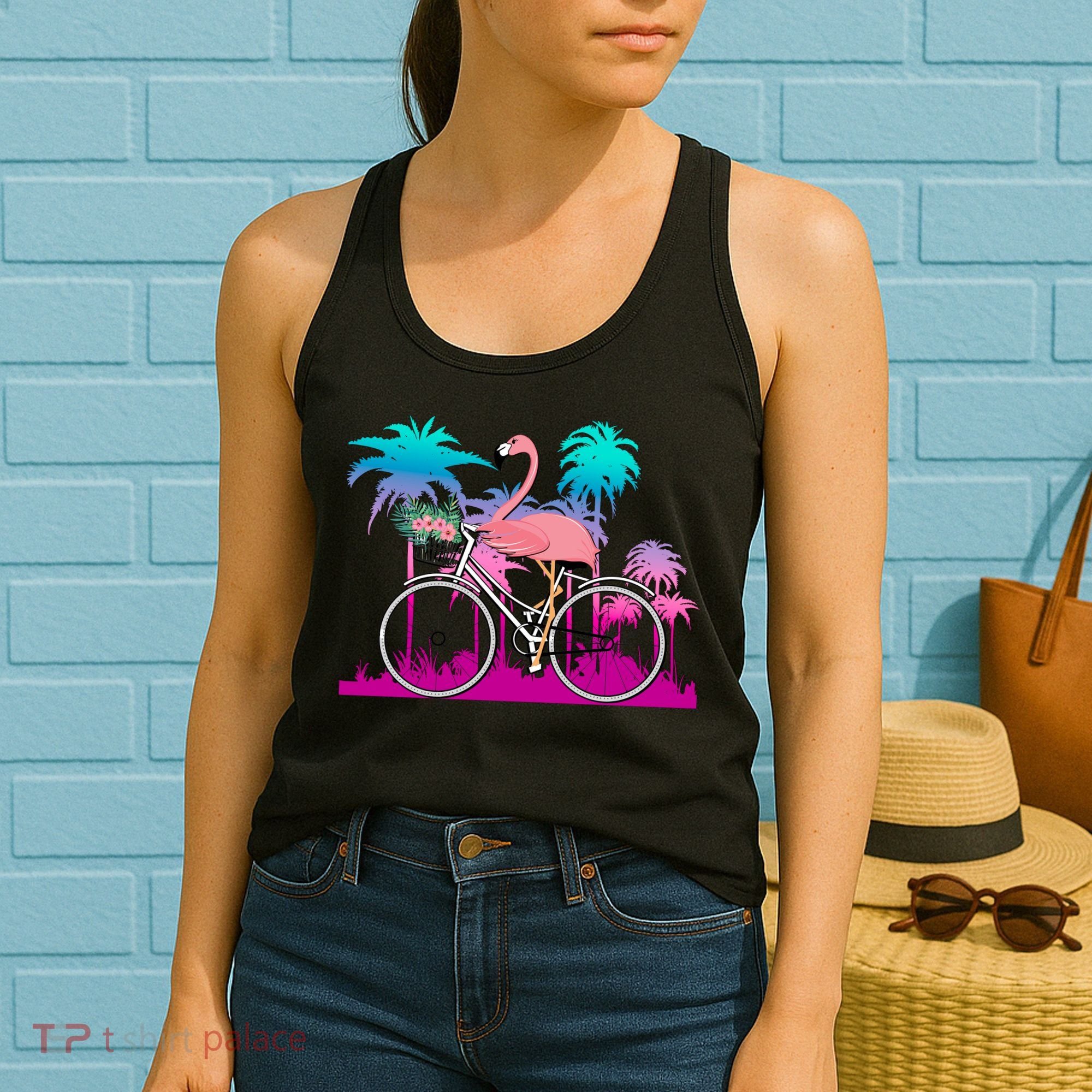 Let's Get Flocked Up Flamingo Riding A Bike Women's Tank Top