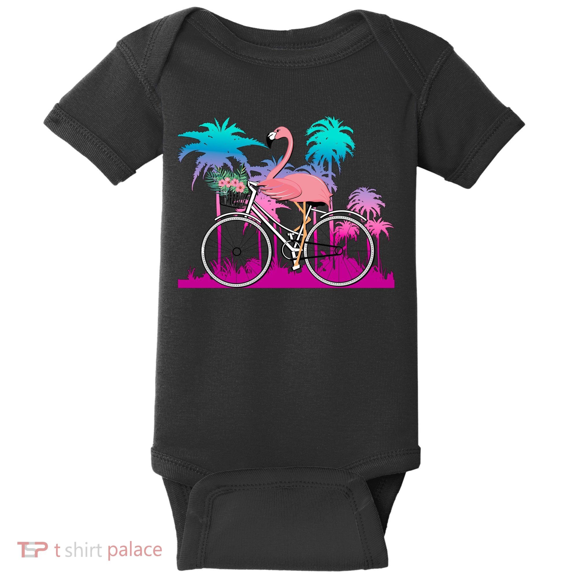 Let's Get Flocked Up Flamingo Riding A Bike Baby Bodysuit