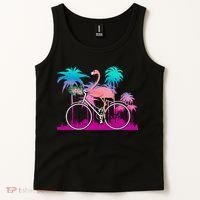 Let's Get Flocked Up Flamingo Riding A Bike Tank Top thumb 2
