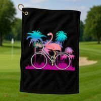 Let's Get Flocked Up Flamingo Riding A Bike Golf Towel thumb 1