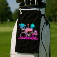 Let's Get Flocked Up Flamingo Riding A Bike Golf Towel thumb 2