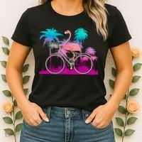 Let's Get Flocked Up Flamingo Riding A Bike Women's T-Shirt thumb 2