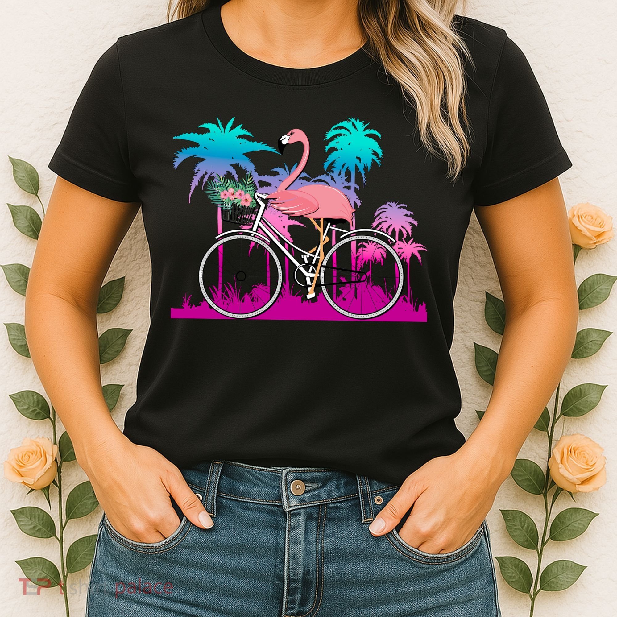 Let's Get Flocked Up Flamingo Riding A Bike Women's T-Shirt